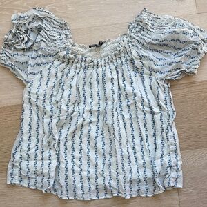 J. Crew Blue and White Smocked Blouse